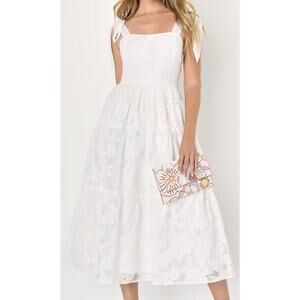 LULU'S M Proof of Perfection White Floral Tiered Tie-Strap Midi Dress NEW B161